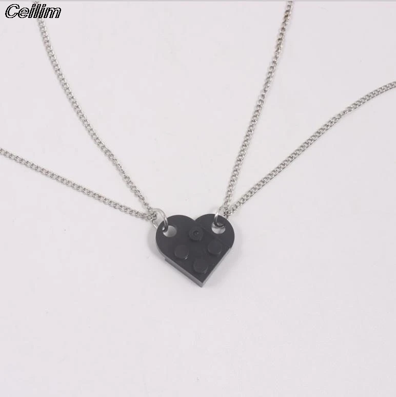 

10Pcs Link Chain Necklace Building Brick Love Heart Pendant Necklace For Women Men Couple 2024 Friendship Valentine's Gift