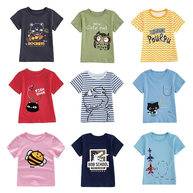 Детская одежда для маленьких мальчиков и девочек милый короткий рукав, футболки с мультипликационным принтом, для детей футболки для детей рубашки, Повседневная Блузка, одежда