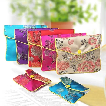 

New 1PC Chinese Brocade Handmade Silk Embroidery Padded Zipper Small Jewelry Gift Storage Pouch Bag Snap Case Satin Coin Purse