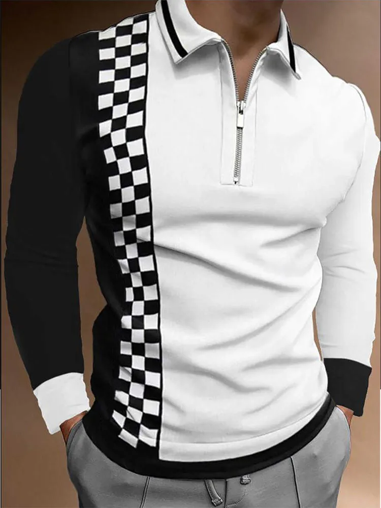Summer Fashion Patchwork Men Polo Shirts Casual Turn-down Collar Zipper Design Short Sleeve Tops Harajuku Mens' Streetwear main image 1
