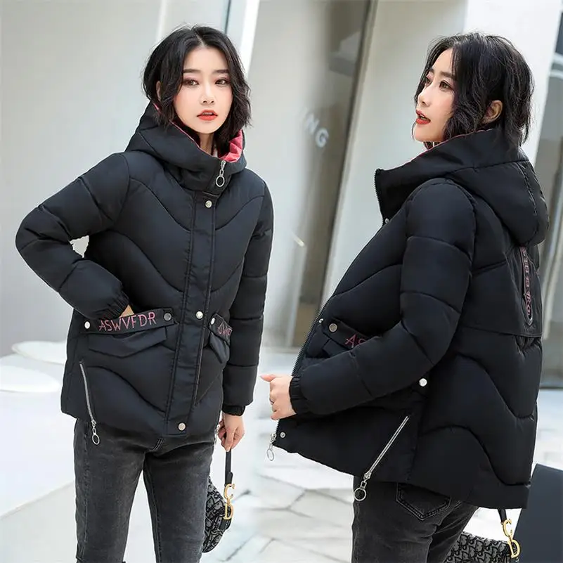 Осенне-зимняя короткая куртка для женщин, пальто, модная женская теплая куртка с капюшоном, Женская парка, повседневное пальто размера плюс, куртка-парка - Цвет: Черный