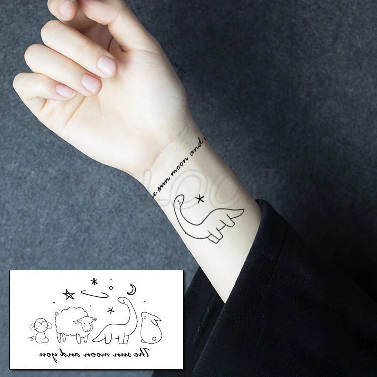 Dinosaur Moon Star Tattoo Stickers Sheep Rabbit Monkey Animal Cute Small Body Art Temporary Fake for Woman Kids 105*60 Mm | Красота и