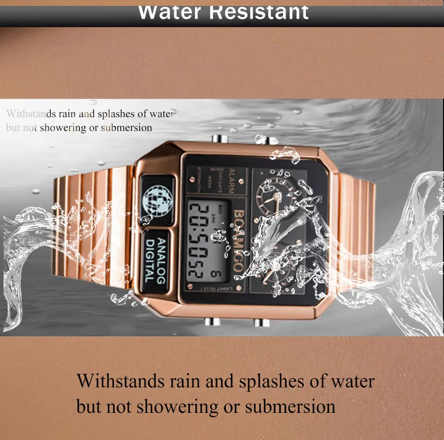 2020 new BOAMIGO brand men 3 time zone watch man sport digital watches stainless steel military quartz watch relogio masculino