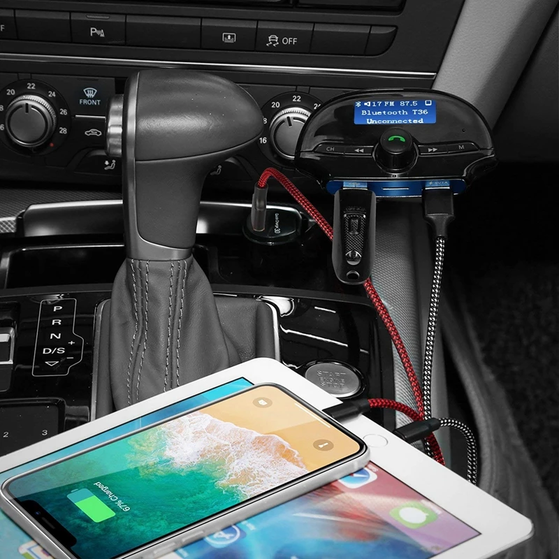 Bluetooth fm-передатчик для автомобиля, беспроводной радио адаптер автомобильный комплект поддержка mp3-плеер sd-карта, быстрая зарядка 3,0 двойной USB Автомобильное зарядное устройство