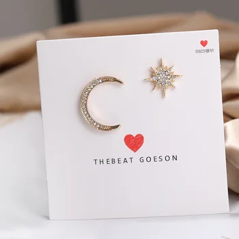 

Punk S925 Needle Fashion Earrings Simple Crystal Dongdaemun Temperament Stars Moon Crystal Asymmetric Earrings Women