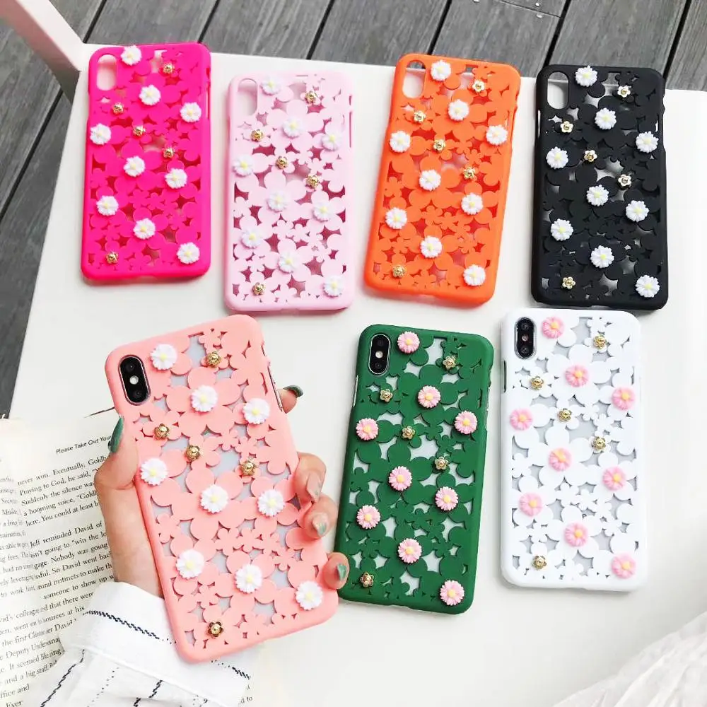 

New Hollow-out Daisy Flower PC Cover for iPhone xr xs max Capa Coque for iPhone 8 7 6s Plus Matte Hard Case Hoesjes