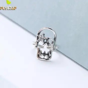 

Personality Skull Zircon Star 100% 925 Sterling Silver Rings For Women Men High Quality Fine Jewelry Open Ring Vintage Flyleaf