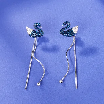 

New Arrivals S925 Sterling Silver Blue Swan Drop Earrings For Women Diamond Black And White Swan Tassel Fine Jewelry Pendientes