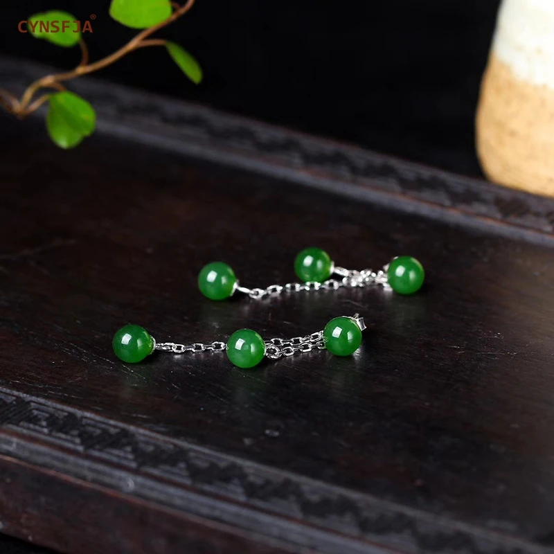 CYNSFJA Реал Certified(Hetian) нефрита Jade Jasper 925 пробы Серебряное кольцо ювелирные украшения зеленого нефрита серьги высокое качество лучшие подарки