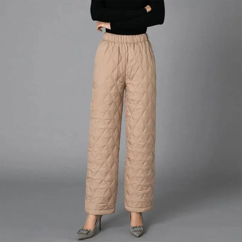 Women Winter Warm Down Cotton Pants Padded Quilted Trousers Elastic Waist Casual Trousers
