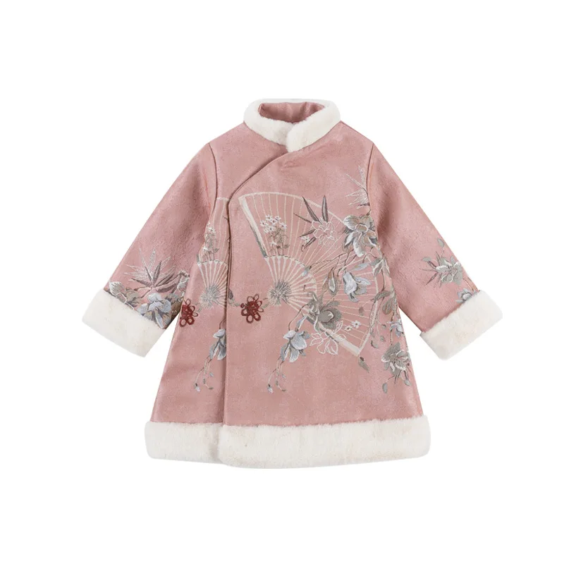 Зимнее платье для девочек; Детские платья для девочек в китайском стиле; милая Одежда для младенцев; Вечерние платья на год с рисунком; Qipao
