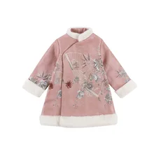 Зимнее платье для девочек; Детские платья для девочек в китайском стиле; милая Одежда для младенцев; Вечерние платья на год с рисунком; Qipao