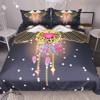

Lai Yin Sun Bedding Set flight Dreamcatcher Feathers Duvet Cover Bohemian Printed 3 Pcs Soft Duvet Cover with Pillow Case