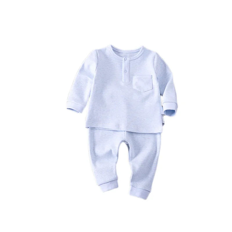 2 шт./компл., Одежда для новорожденных, Полосатое хлопковое пижамные комплекты Одежда для новорожденных девочек нижнее белье для девочек детская одежда для маленьких девочек - Цвет: blue