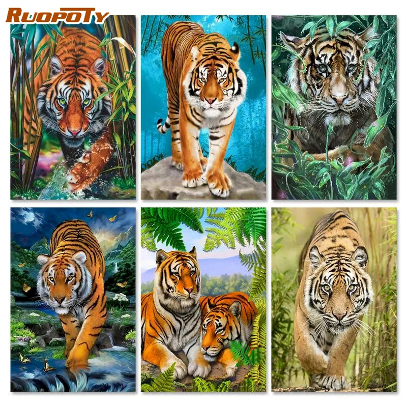 Картина по номерам ruopoty40 x 50 см рисование на холсте с тигром акриловая раскраска