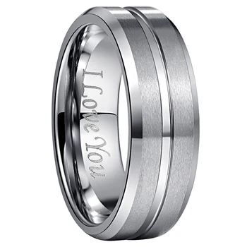 

Men's 8mm Tungsten Carbide Ring Blue & Black Matte Finish Beveled Edge Wedding Band Size 6 to14