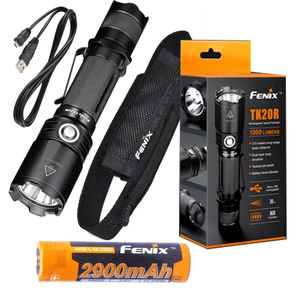 Fenix TK20R 1000 люмен высокой емкости USB Перезаряжаемый светодиодный тактический фонарик с батареей