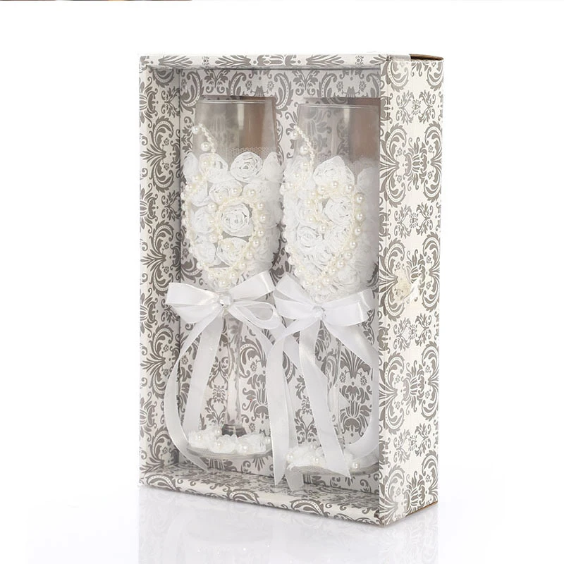 

2Pcs Set Wedding Glass Fashion Toasting Wedding Glasses Crystal Champagne Flutes For Bride And Groom Drinking Wine Glass For Lov