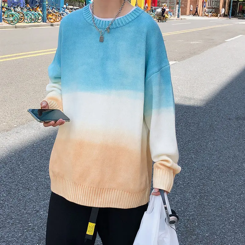 

Winter Gradient Sweater Men's Warm Fashion Retro Casual Knitted Pullover Men Wild Loose Korean Knitting Sweaters Mens Clothes
