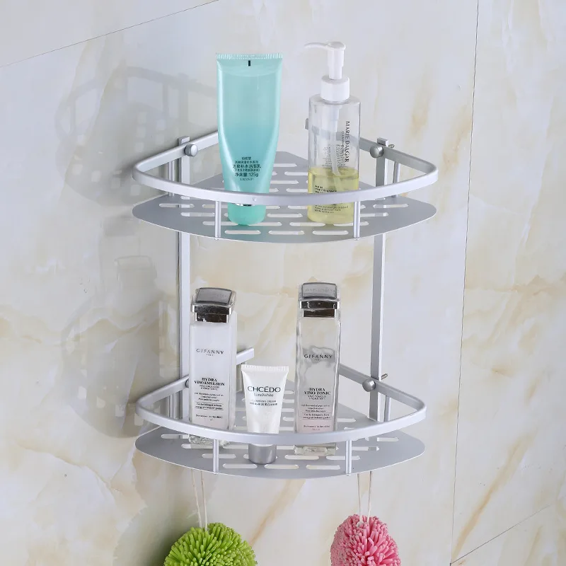 

Alumimum Double Layer Triangle Basket Corner Storage Rack Aluminium Plate Bathroom Storage Shelf Bathroom Tripod Pendant Wholesa