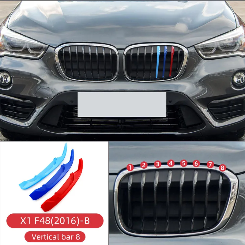 3pcs Car Front Grille Trim Strips Cover Motorsport Stickers For BMW X1 E48 F48 X3 F25 X4 F26 X5 F15 X6 F16 M Power Accessories - Название цвета: X1 F48(2016)-B