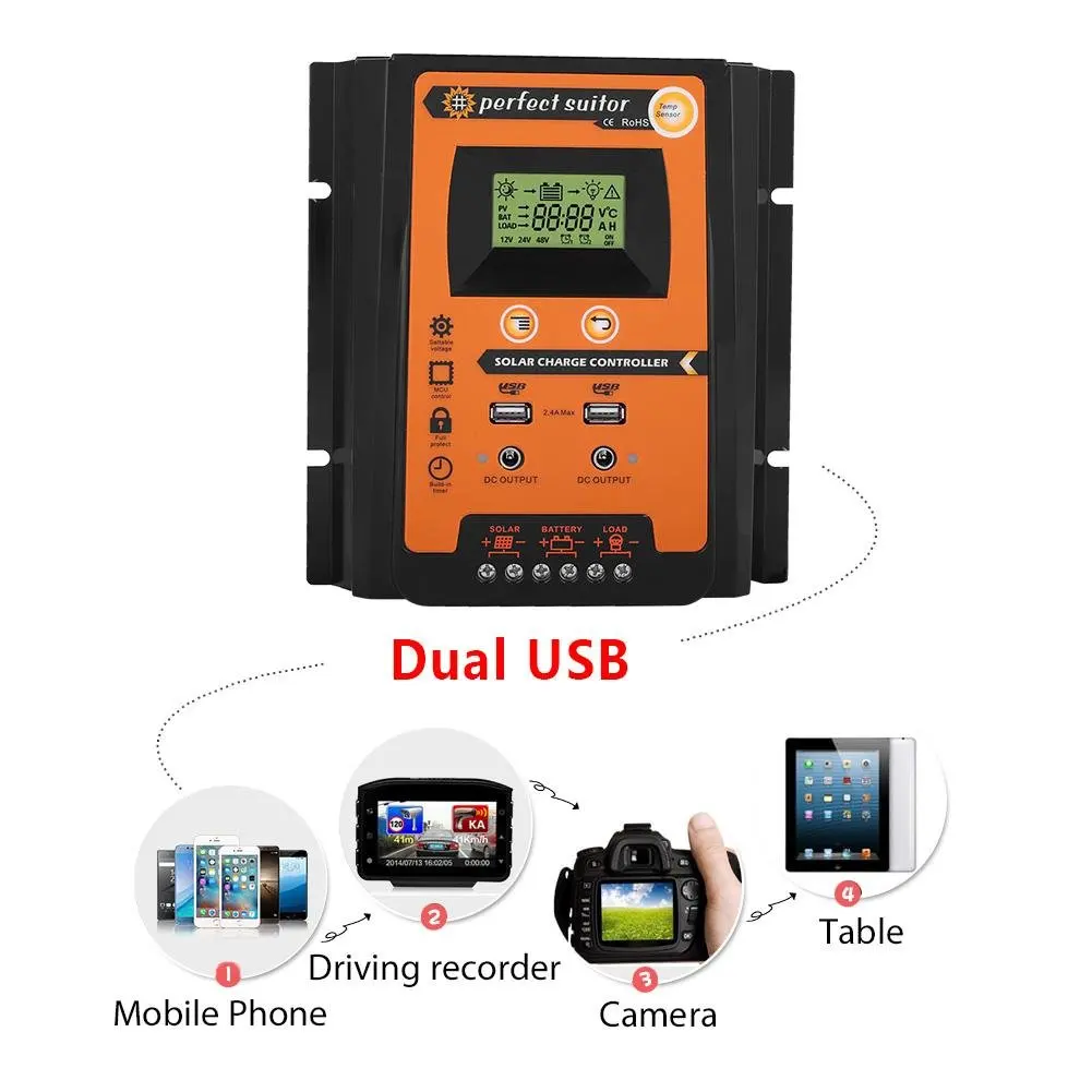 

Efficient 30A 50A 70A Solar Charge Controller 12V 24V Auto PWM LCD Dual USB Solar Cell Panel Regulator Home Battery Charger
