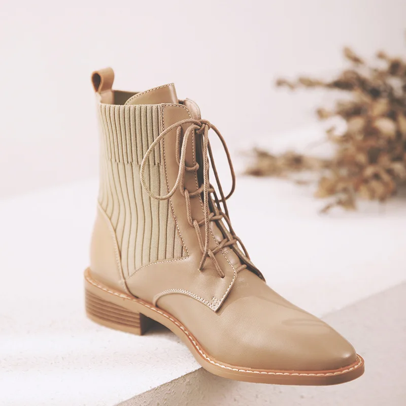 

Mini Yang with Martins boots inside and outside all new leather cowhide round head lace-up short boots women