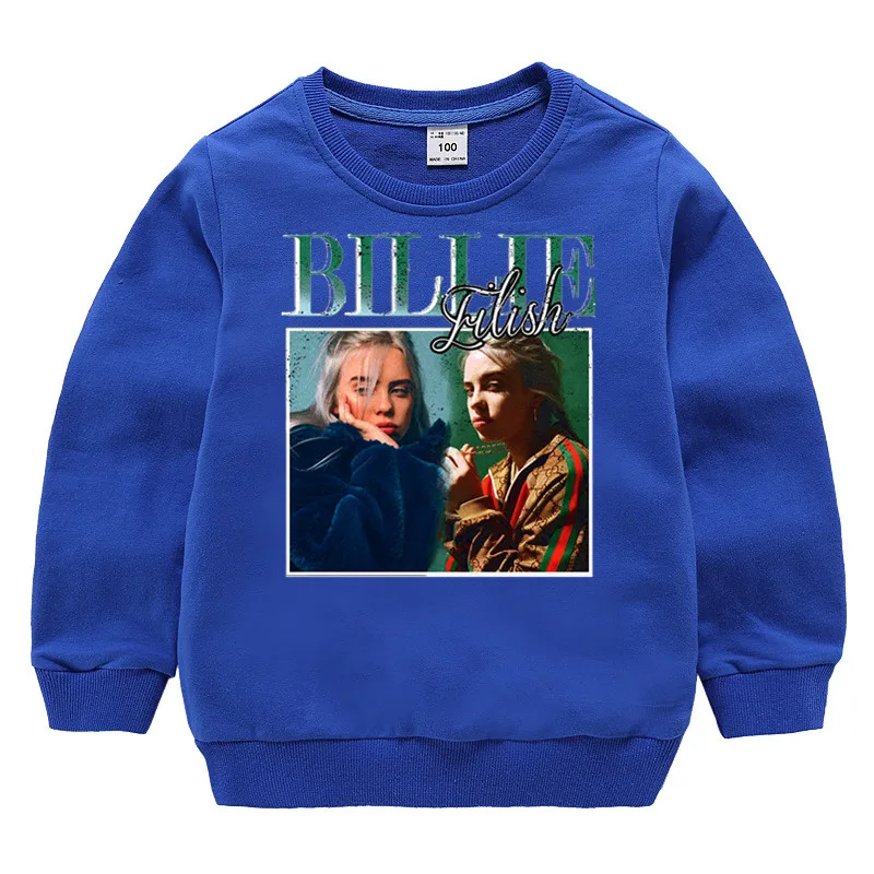 Детский хлопковый пуловер с принтом Билли эйлиш для девочек; топы для маленьких мальчиков; осенняя одежда; толстовки для мальчиков - Цвет: T87B-blue