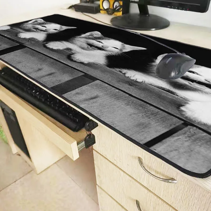 XGZ Cute White Cat Animal Large Gaming Mouse Pad Rubber PC Computer Gamer Mousepad Desk Mat Locking