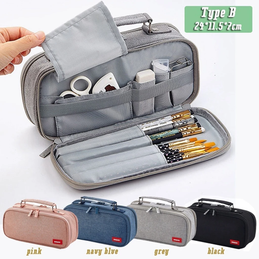 Large Pencil Case Double Zipper Pencil Case Pouch Organizer with Mesh Pocket