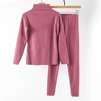 

Thermal Underwear Women's Winter Seamless Self Heating Clothes Long Pants Suit High Collar Round Neck Plus Velvet Bottoming