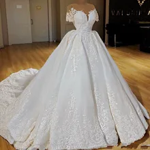 Роскошное сатиновое бальное платье, свадебные платья с рукавами-крылышками, прозрачные кружевные аппликации, свадебные платья в западном стиле, vestido de noiva