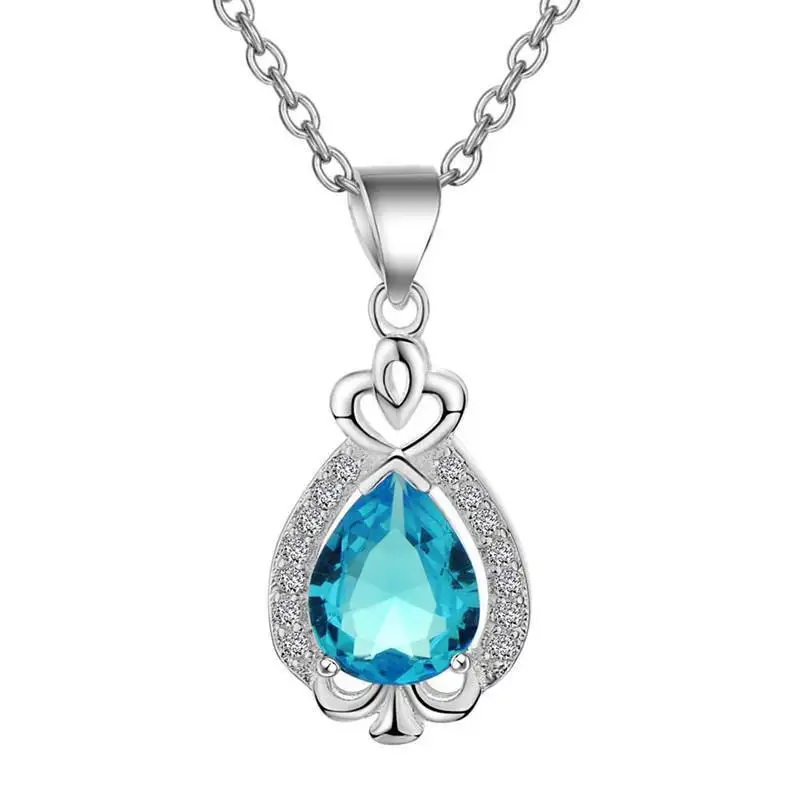 blue Bague Ringen, простое серебро 925, ювелирное изделие в форме капли воды, драгоценные камни, ожерелье для женщин, подвеска в форме сердца, аквамарин, изумруд - Цвет камня: blue