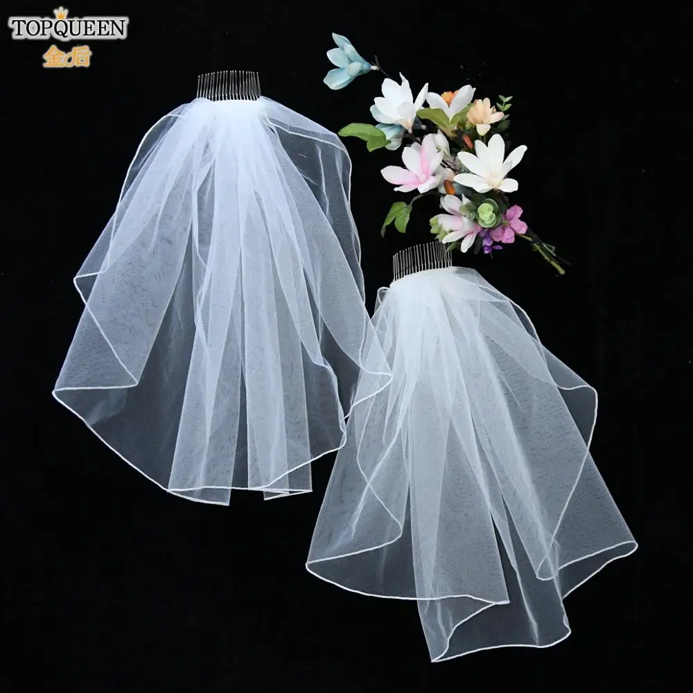 

TOPQUEEN V14 Simple White ivory Veil for Bride Shoulder Length Veil Short Wedding Veils for Brides Crocheted Blusher Veil Comb