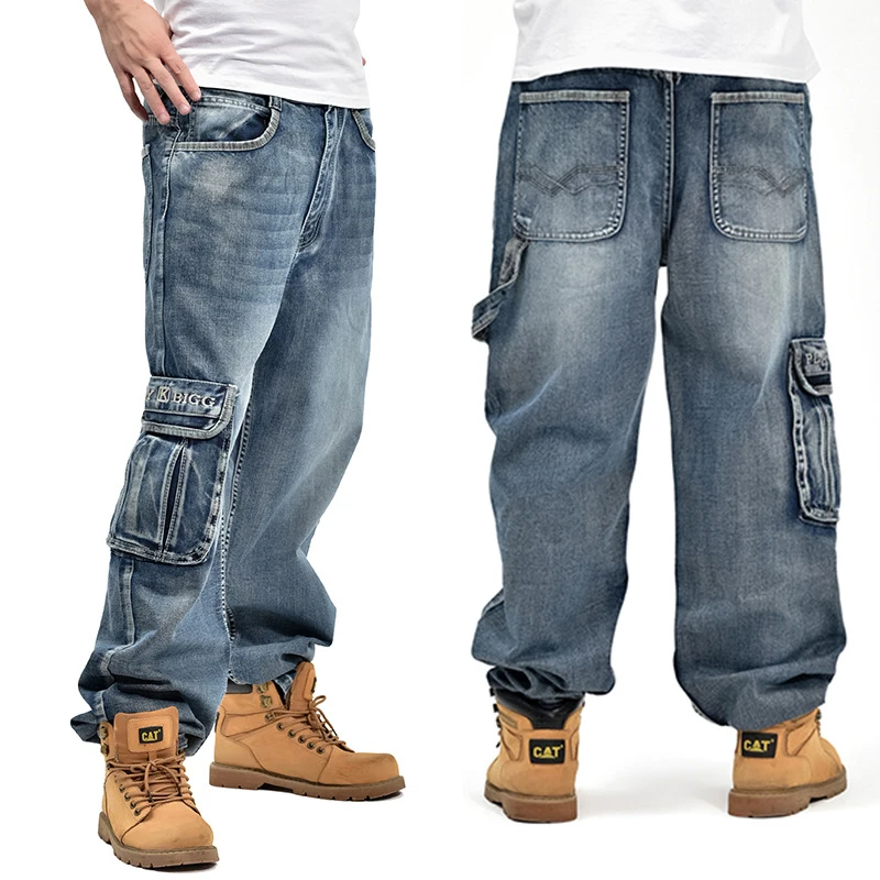 Pantalones vaqueros holgados con bolsillos laterales para hombre, pantalones Skateboard de marca de diseñador de Hip Hop, estilo talla grande 30 46, color 2021|Pantalones vaqueros| - AliExpress