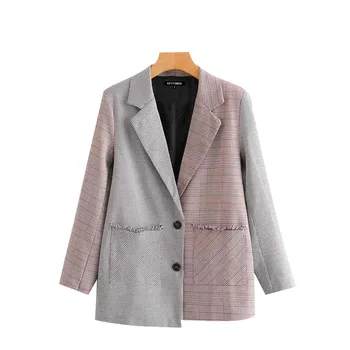 

SONDR Patchwork Frayed Blazer Coat Women 2020 Fashion Long Sleeve Pockets Office Wear Outerwear ChicTops Overcoat