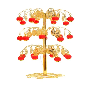 

41 x 35cm Chinese New Year Lantern Coin Tree with Light for Shop Showcase Decoration