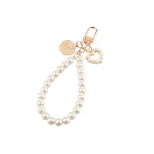 

Retro Pearl Keychain Round Chain Mobile Phone Case Chain Coin Pendant Women Bag Pendant Keyring Car Keys Bag Key Chains Decor