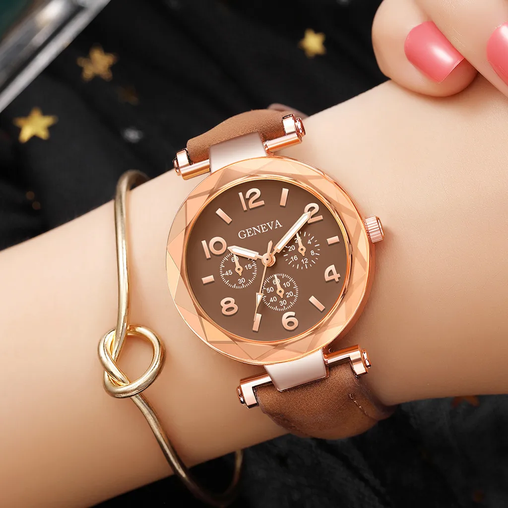 

Cassic Style Women Watches Roman Numerals Dot Dial Ladies Irregular Quartz Wristwatch Leather Strap Geneva Clock Female @50