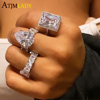 

2020 pink clear big tear drop cz finger ring for women iced out bling full cz band luxury gorgeous women wedding engagement ring