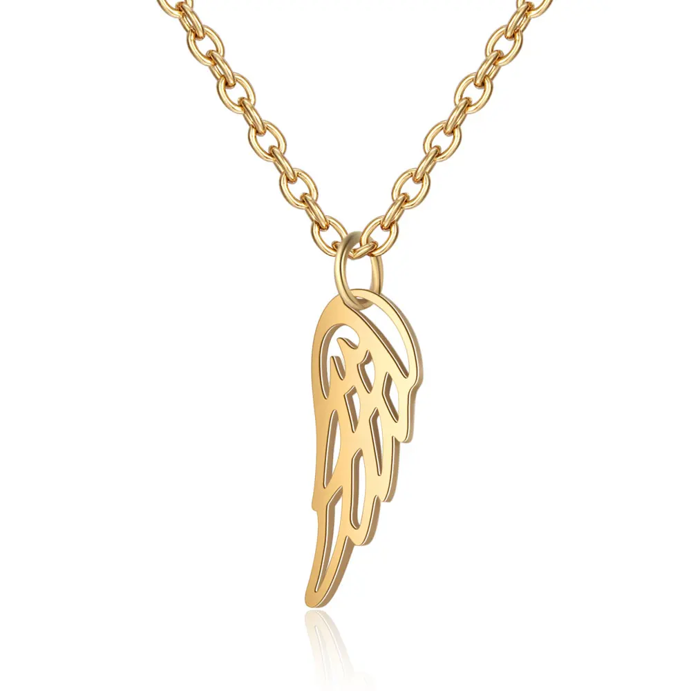 AAAAA качество подвеска в форме ангельских крыльев из нержавеющей стали ожерелье для женщин никогда не ювелирные изделия tarnish ожерелье специальный подарок - Окраска металла: Gold Filled