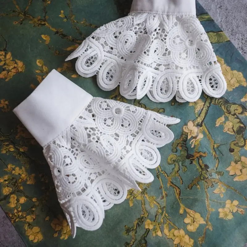 Корейские винтажные съемные расклешенные рукава Ложные манжеты выдалбливают Вышивка цветочные кружева Лолита вязаный свитер декоративный браслет
