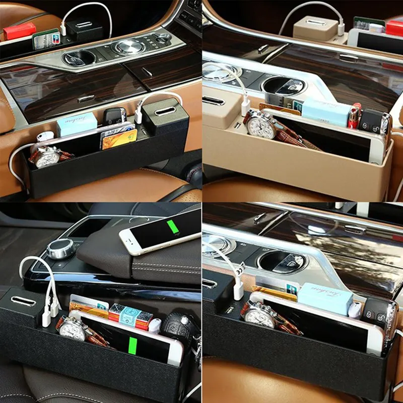 Универсальный автомобильный ящик для хранения зазоров 2 USB беспроводной зарядки автомобиля многофункциональная карта для хранения монет автомобильный Органайзер с зарядным устройством