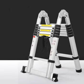 

Portable Telescopic Ladder With Board 3.8m Multipurpose Thickening Aluminum Alloy Folding Stairs One Ladder Word
