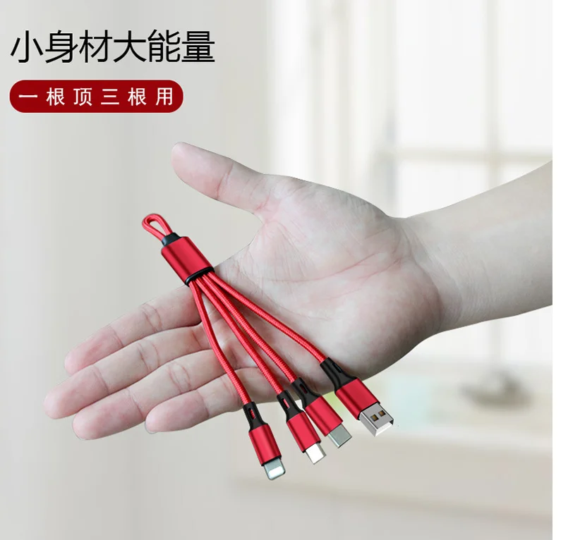 3 в 1 USB кабель брелок короткий Micro usb type C мульти зарядное устройство кабель для Xiaomi huawei iPhone Быстрая зарядка