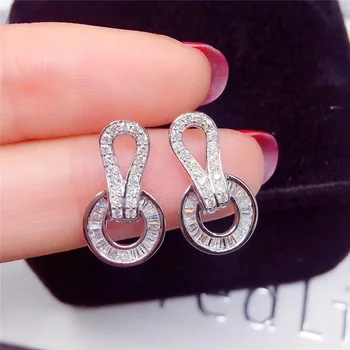 

2020 Luxury Female Exaggerated Geometric Stud Earrings 925 Sterling Silver White Zircon Trendy Personality Earrings Jewelry