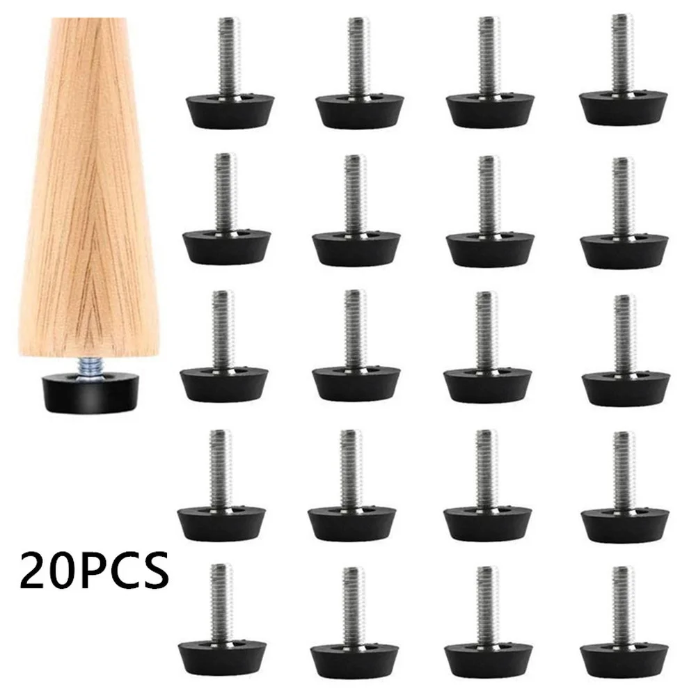 20Pcs Adjustable Foot Pad Furniture Legs Anti-slip Base Table Cabinet Leg Pad Feet Leveler M6 Screw Metal Furniture Accessories