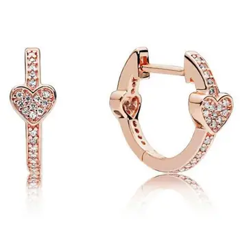 

Genuine 925 Sterling Silver Earring Rose Alluring Hearts With Crystal Studs Earring For Women Wedding Gift Fashion Jewelry