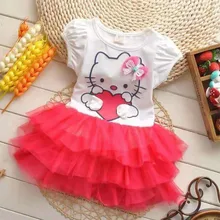 Милые платья для маленьких девочек с рисунком «Hello Kitty» Летнее бальное платье-пачка розового и красного цвета с крыльями, праздничное платье принцессы для маленьких детей, одежда