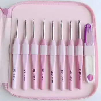 

8 Sizes Gradient Pink Knitting Needles Crochet Hook Full Set Soft Ergonomic Grips for Sweater Scarf Hat Weaving Handmade Tools